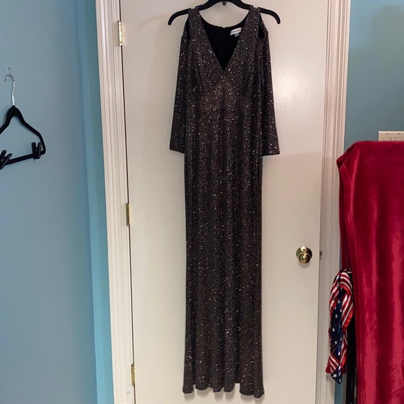 NWOT Calvin Klein Cut Out Sparkle Shimmer Evening Gown Quarter Sleeve Dress 8 - Picture 15 of 17